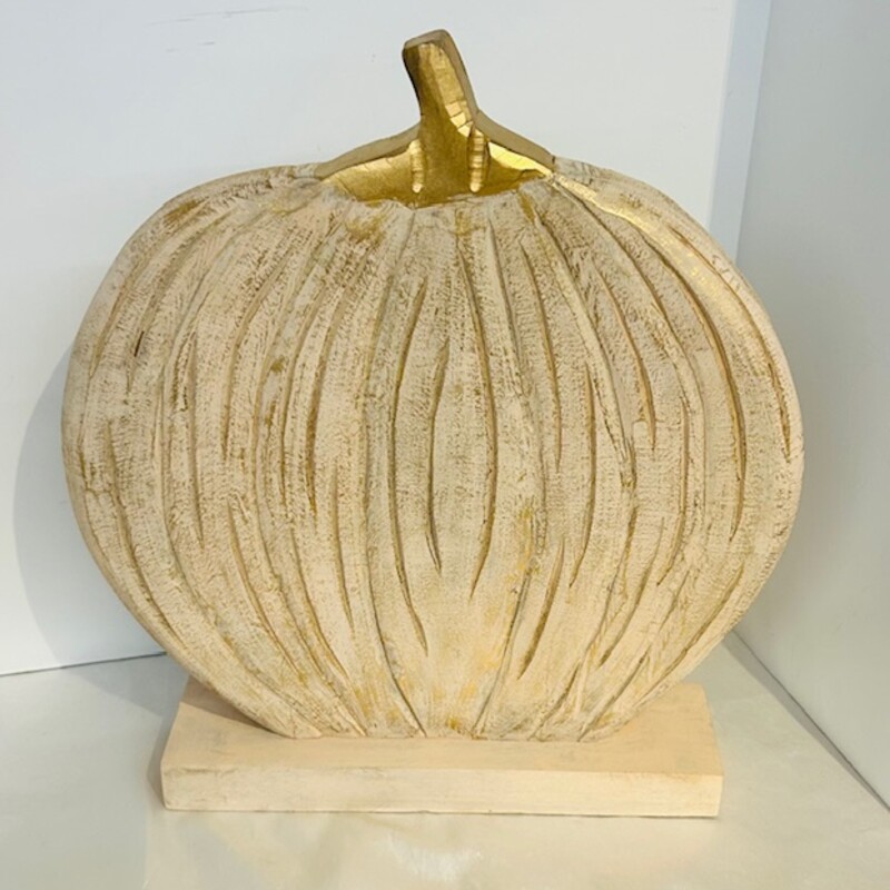 Wood Pumpkin On Stand
Cream Gold
Size: 14 x 3 x 15.5H