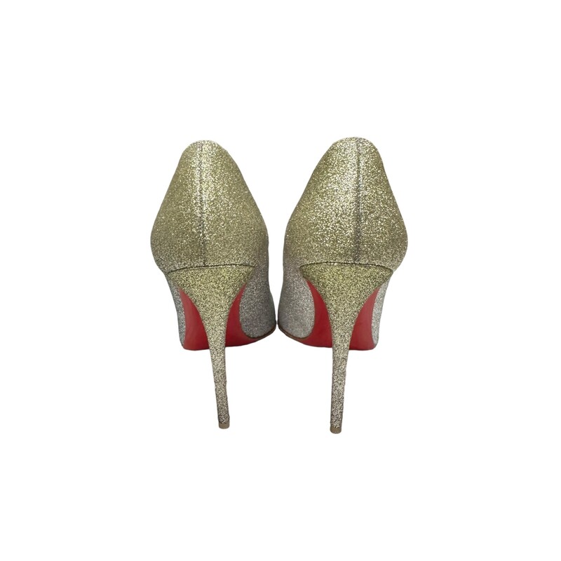 Louboutin Glitter Heels

These shoes are ASIS. They are major wear to the fron toe and are missing glitter.