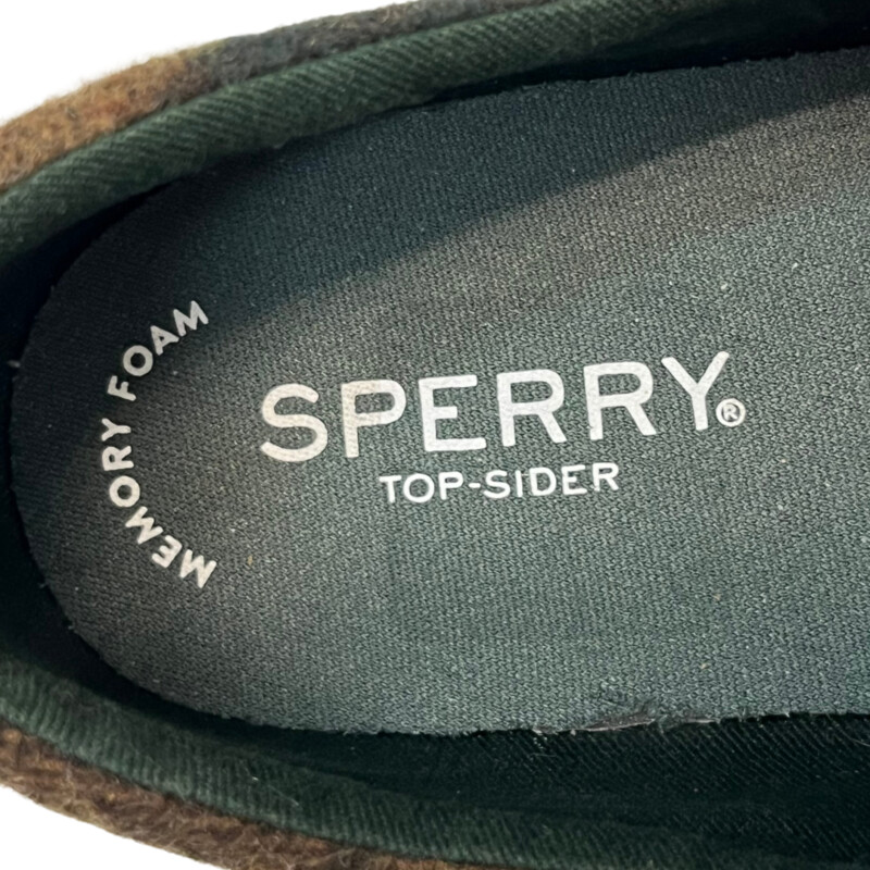 Sperry Crest Vibe Plaid Shoes<br />
Wool Blend<br />
Adorable Plaid pattern<br />
Tan, Brown, Forest Green<br />
Size: 6.5