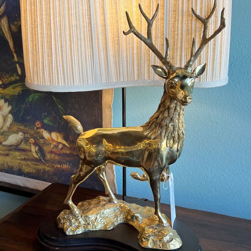 LaBarge Deer Table Lamp, Gold, Kidney Shade, 25in tall