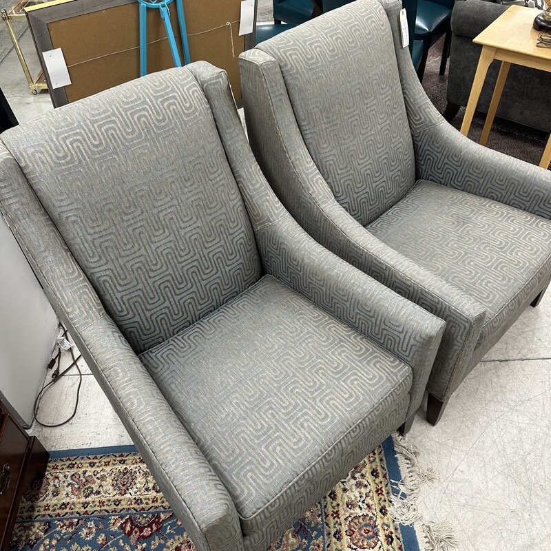 Mitchell Gold Wing Chair, Squiggle Pattern Upholstery. Super comfortable!
Size: 35x40x30