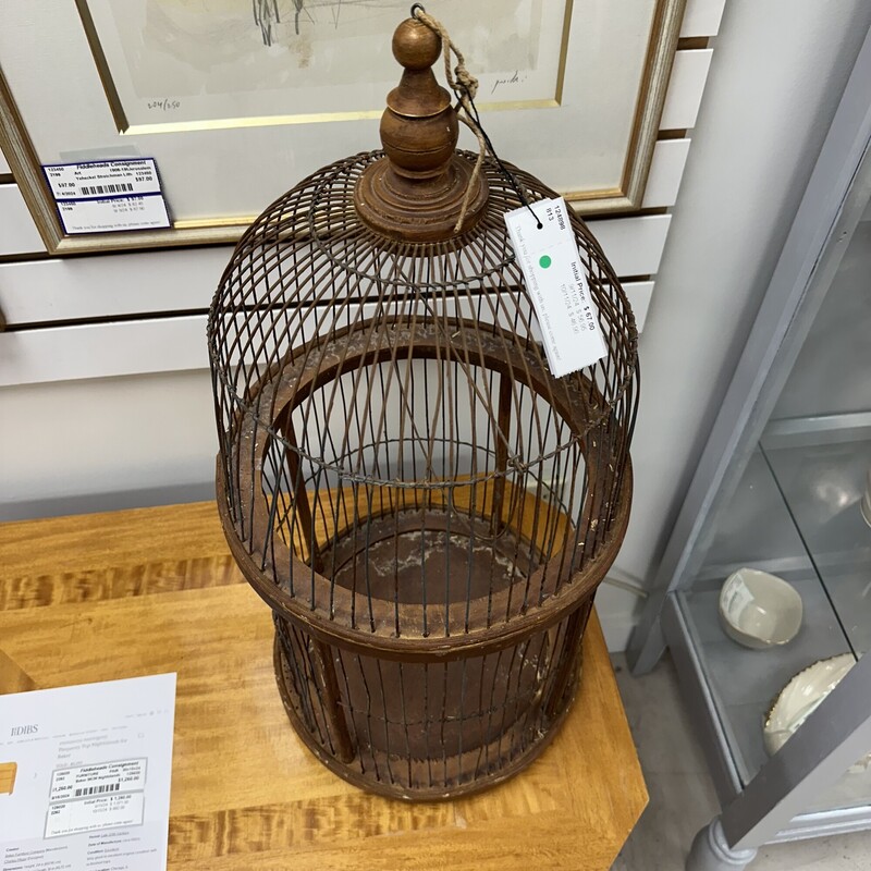 Vintage Bird Cage, Brown<br />
Size: 25in H