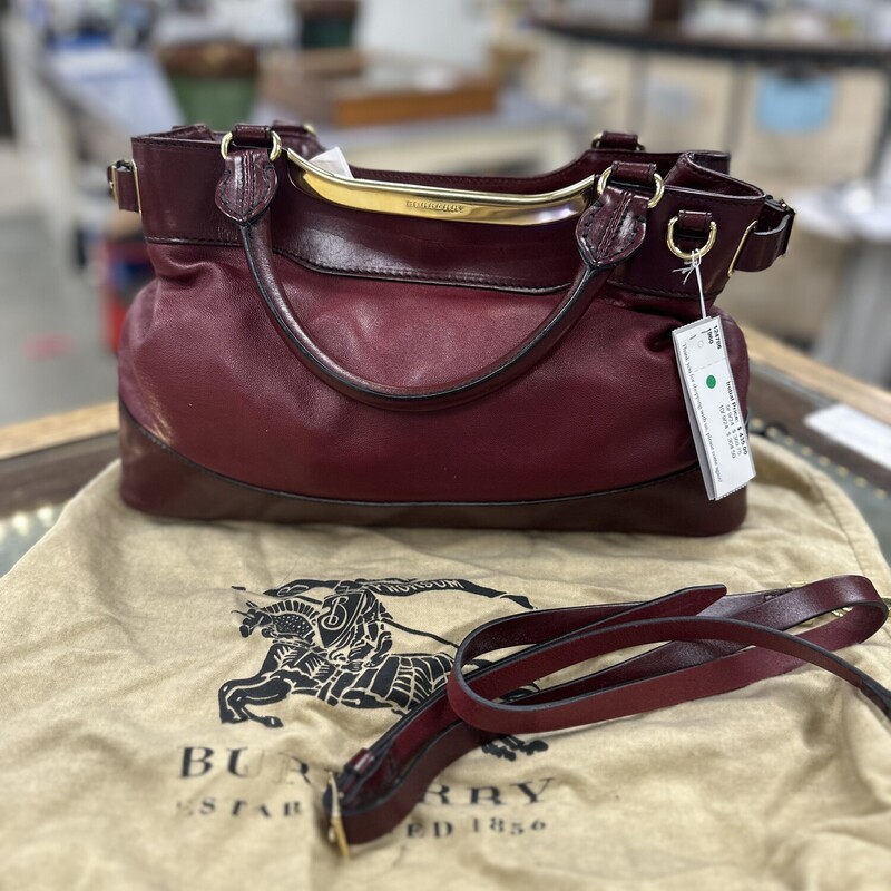 Burberry `Hepburn` Satchel, Burgandy; Retails for $1500!
Size: 14x8