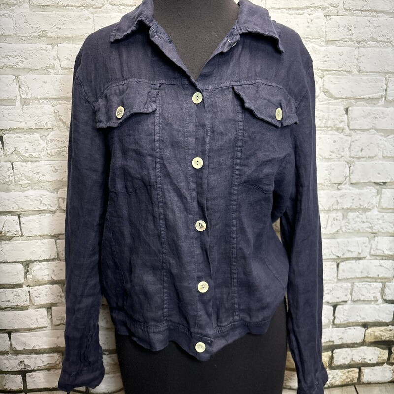 Made In Italy  100% Linen, Navy, Size: L?XL