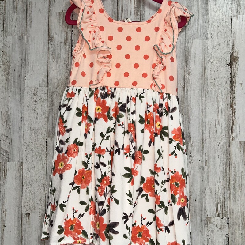 6 Peach Dotted Floral Dre, Pink, Size: Girl 6/6x