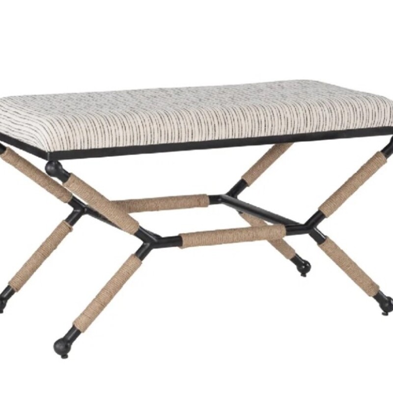 Striped Rope Metal Bench
Cream Blue Black Tan
Size: 36x18x21H
Retail $452