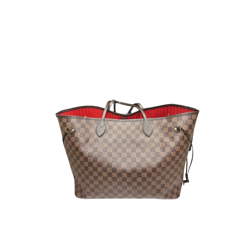 Louis Vuitton Neverfull GM Damier Ebene<br />
<br />
Dimensions:<br />
15.4 x 12.6 x 7.5 inches<br />
(length x Height x Width)<br />
<br />
Date Code:<br />
Chipped Entrupy will be provided