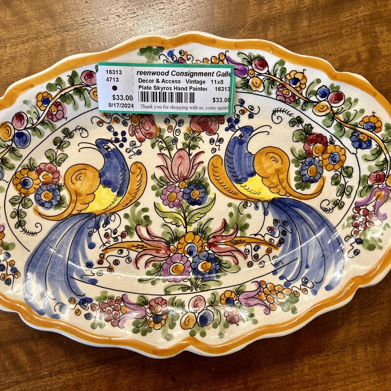 Plate Skyros Hand Painted, Vintage,
Size: 11x8