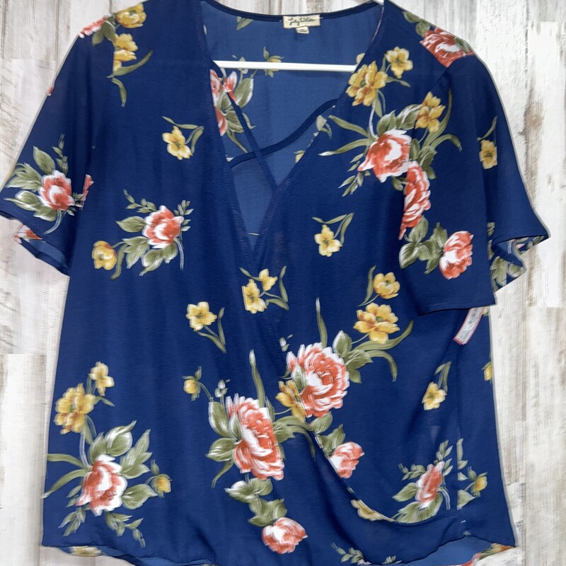 M Navy Floral Keyhole Top