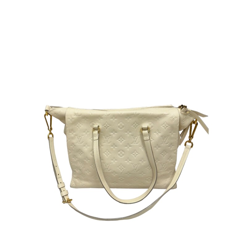 Louis Vuitton Luineuse PM Empreiente Monogram Cream<br />
<br />
Dimensions:<br />
13.5inW x 11inH x 7inD<br />
Handle Drop: 8.5in<br />
14-20in strap drop<br />
<br />
Date Code: SP1131<br />
<br />
Note: A few black marks through out the bag. Light wear to the straps.