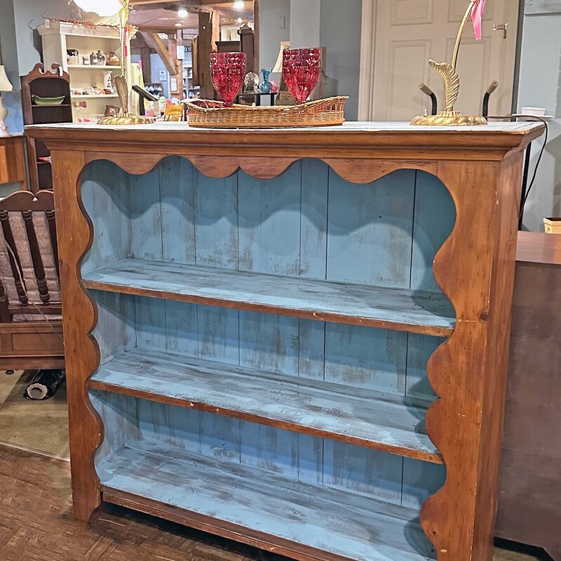 Brown and Aqua Three Shelf Hutch
50 In Wide x 16 In Deep x 49 In Tall.