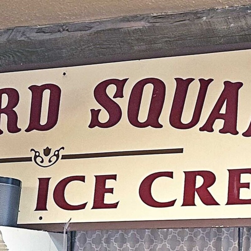 Local Harvard Square Sign

Harvard Square bakery and ice cream sign that hung in Lincoln NH for many years.  It was a favorite spot for many of the locals!

 Size: 96 in long X 18 in high