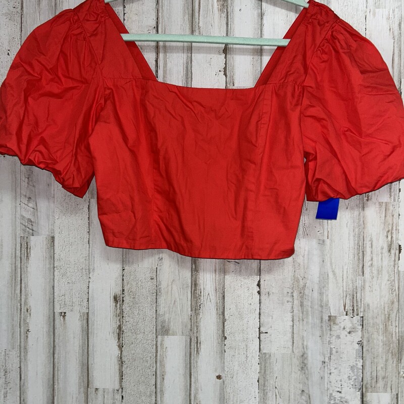 L Red Puff Cropped Top