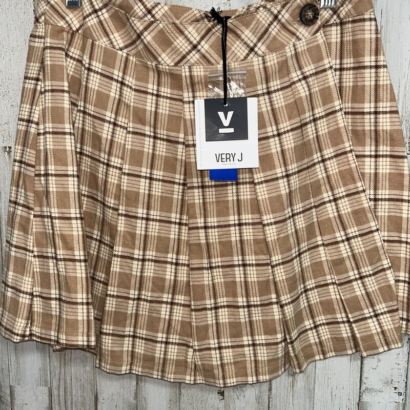 NEW L Tan Plaid Button Sk, Tan, Size: Ladies L