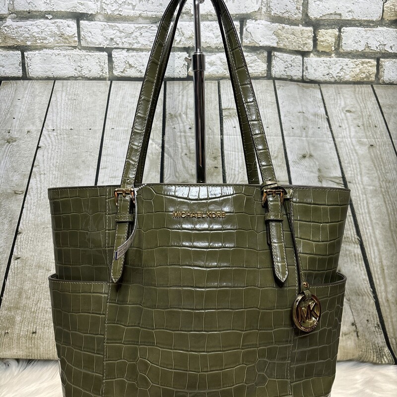 Michael Kors, Grn/croc, Size: Zip Tote