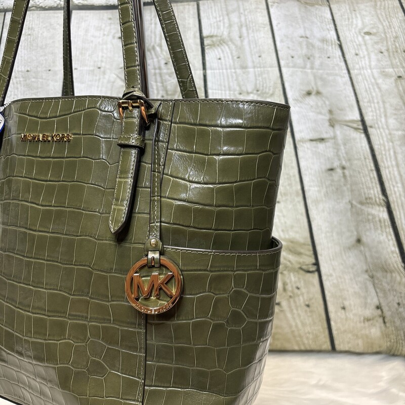 Michael Kors, Grn/croc, Size: Zip Tote