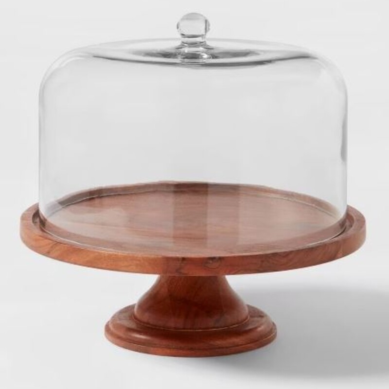 Arjun Wood Cake Stand with Glass Cloche
Brown Clear Size: 12 x 11.5H