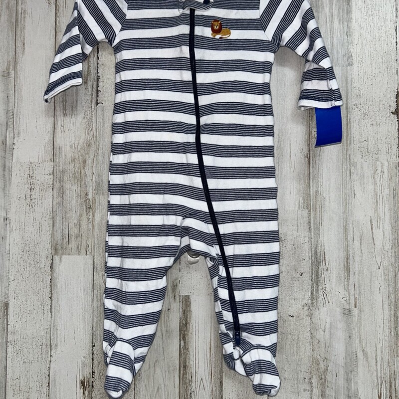 6M Striped Lion Sleeper, White, Size: Boy 0-9m