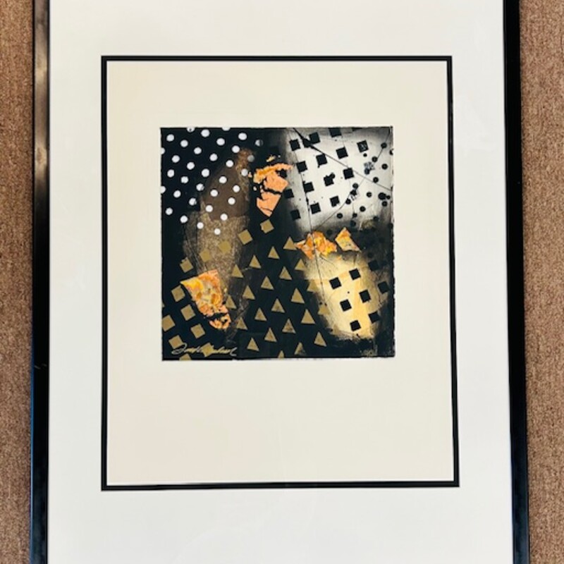 Modern Abstract Foiled Squares Matted Artwork
Black Gold Copper White Size: 24 x 32H
Artist: Frank Rowland