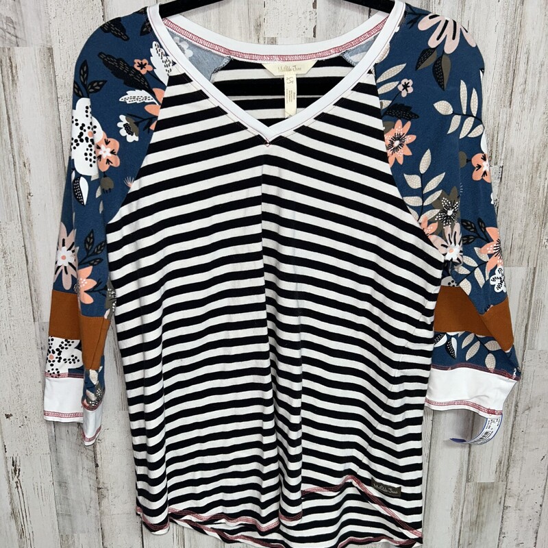 L Floral Striped Top, Black, Size: Ladies L