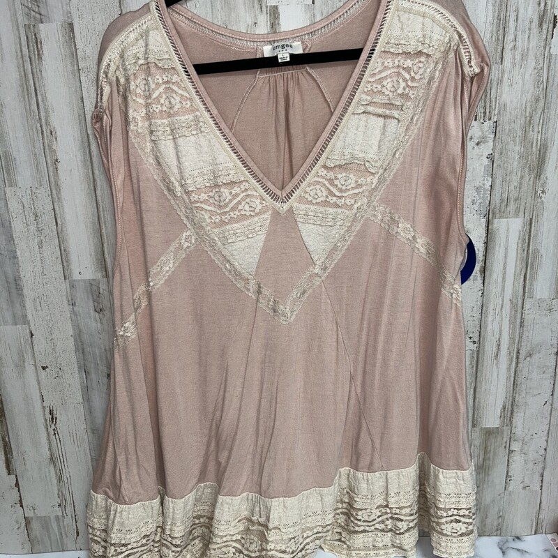 L Pink Lace Trimmed Tank