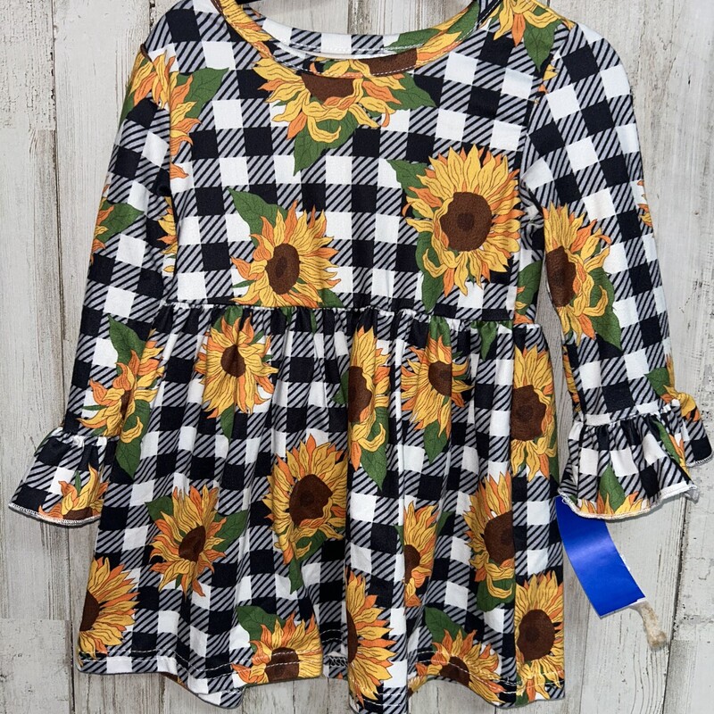 0/6M Plaid Sunflower Dres, Black, Size: Girl NB-3m