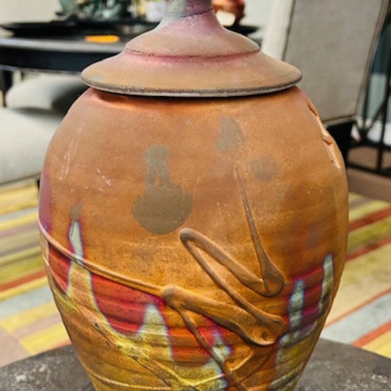 Artisan Vase With Lid
Orange Red Green
Size: 7x16H