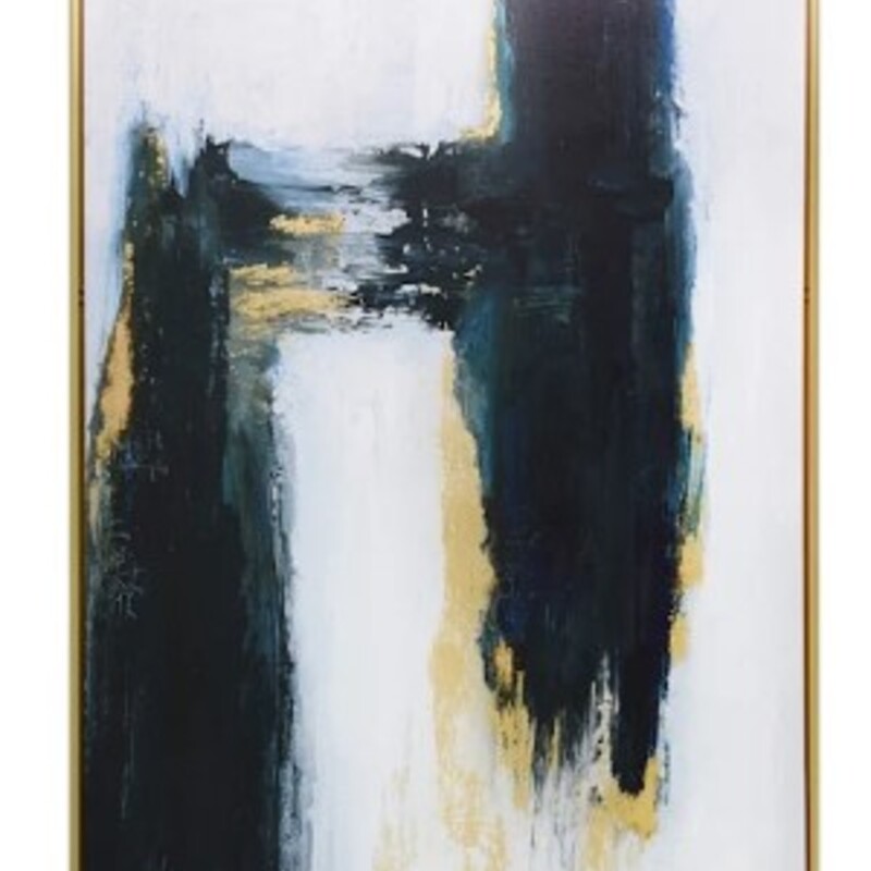 Abstract Foiled Canvas
Blues Teal White Gold in Gold Frame
Size: 31x52H
Coordinating Print Sold Separately