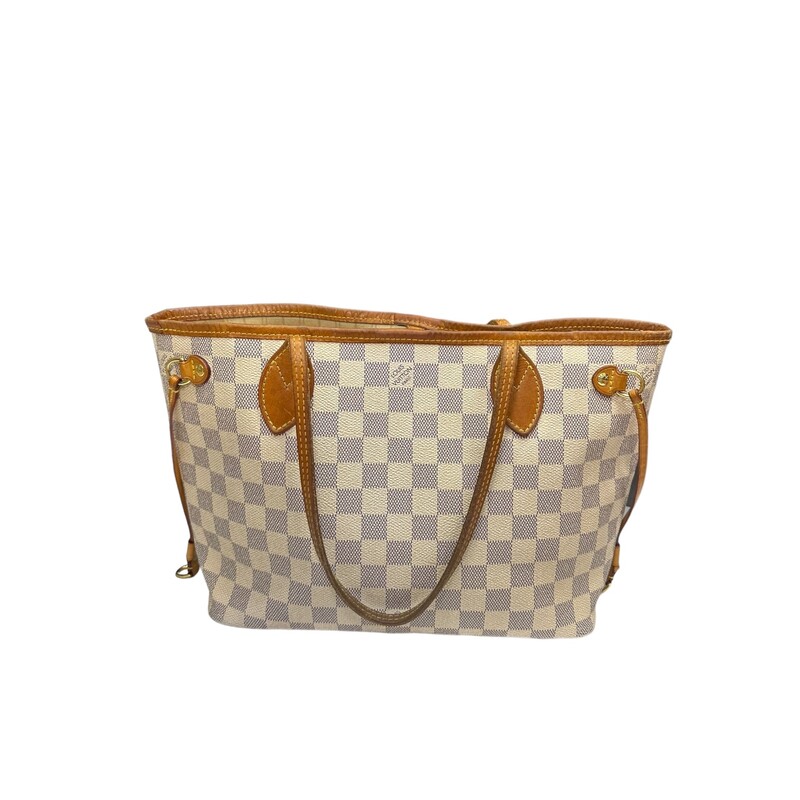 Louis Vuitton Neverfull, Azur, Size: PM

Dimensions:
11.4 x 8.3 x 4.7 inches
(length x Height x Width)

Date Code: SD4133

Note: Major staining inside and on the leather.