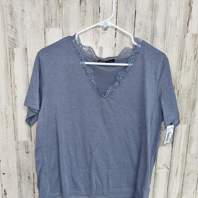 M Blue Lace Neck Tee, Blue, Size: Ladies M