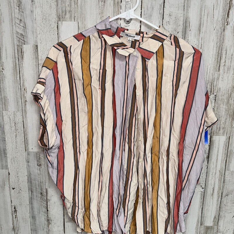 L Tan Stripe Button Up