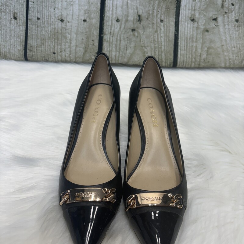 Coach Bowery Pumps, Blk/gold, Size: 7 1/2