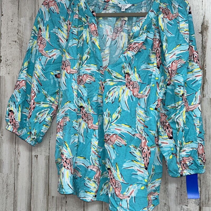 XL Teal Bird Printed Top, Teal, Size: Ladies XL