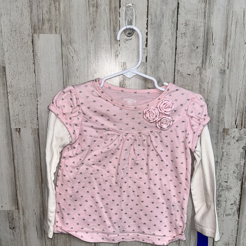 2T Pink Heart Layered Tee, Pink, Size: Girl 2T