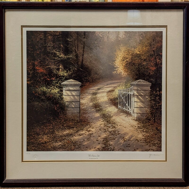 Thomas Kinkade The Autumn Gate Print
Brown Green Tan Red Size: 34 x 31H
Certificate of Authenticity on file
24/100 print number