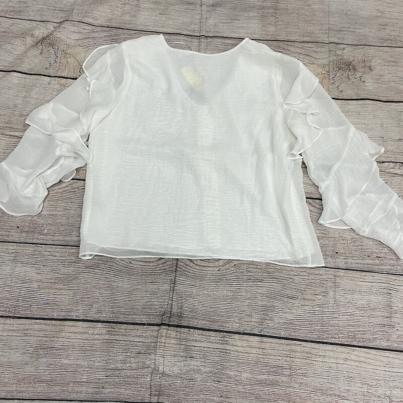 Vince Camuto  White blouse long sleeves with ruffles v neck size medium.