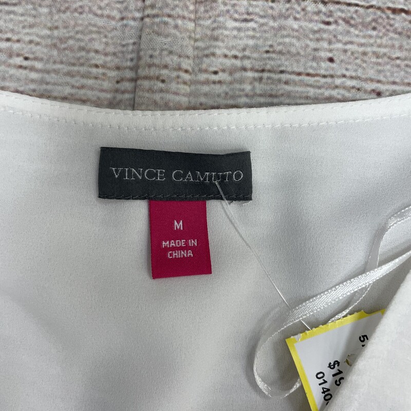 Vince Camuto  White blouse long sleeves with ruffles v neck size medium.