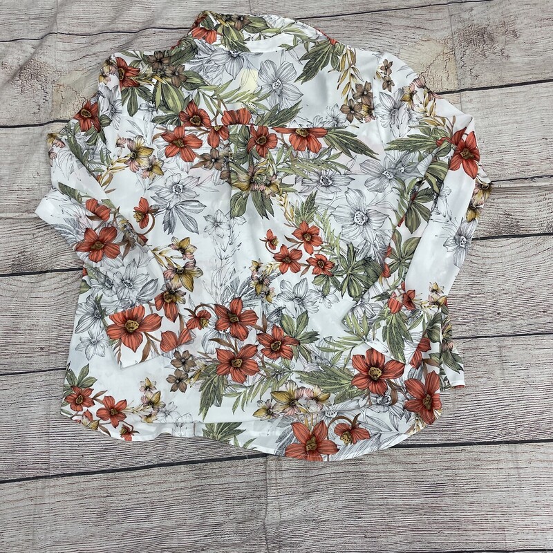 Blouse with long sleeves. This has a cream back ground olive coral flowers all over it. Sizw 1 X