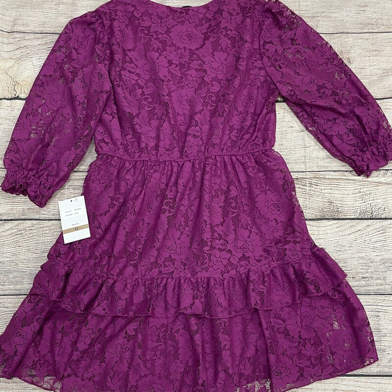 New lace magenta color long sleeve baby style dress size 12 large