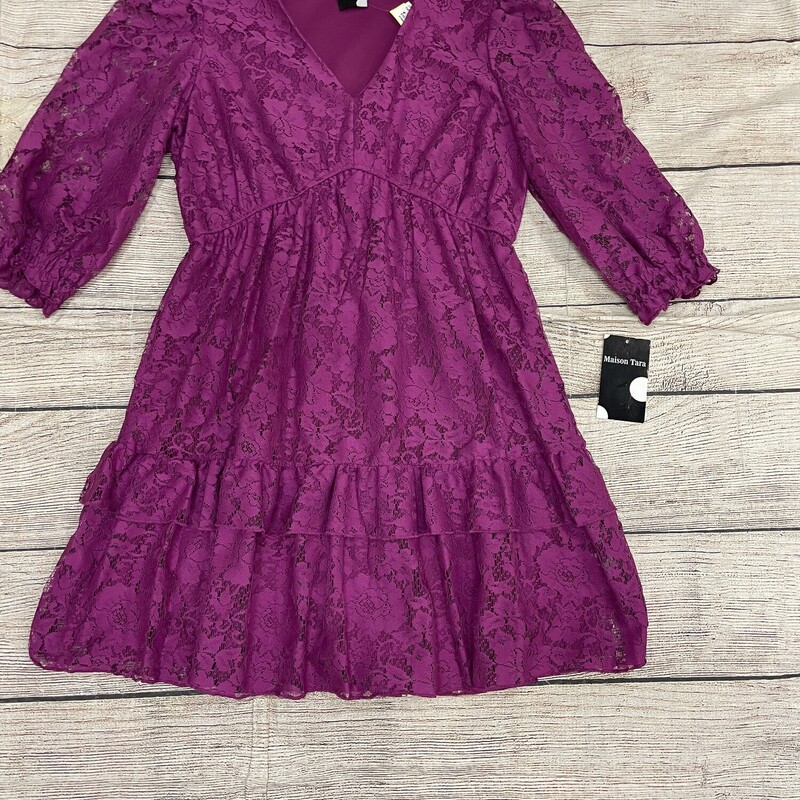 New lace magenta color long sleeve baby style dress size 12 large