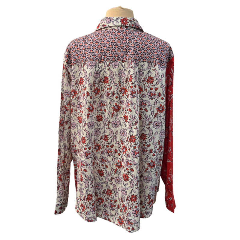 J Jill Floral Shirt<br />
100% Cotton<br />
Red, Cream, Navy and Orange<br />
Size: XL