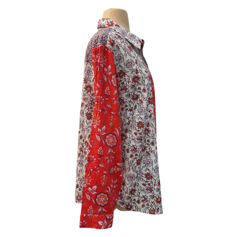 J Jill Floral Shirt<br />
100% Cotton<br />
Red, Cream, Navy and Orange<br />
Size: XL