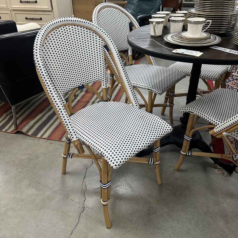 Woven Plastic Bistro Chairs, White and Blue. Sold as a set of 4. One chair retails at Home Depot for $196 each!