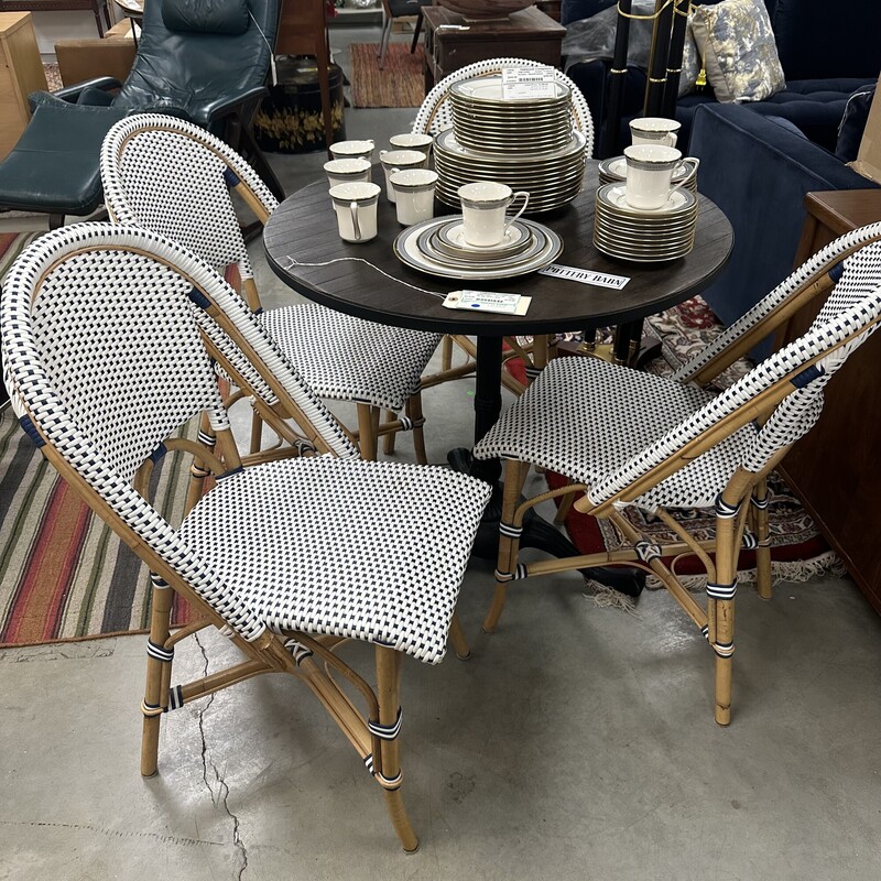 Woven Plastic Bistro Chairs, White and Blue. Sold as a set of 4. One chair retails at Home Depot for $196 each!