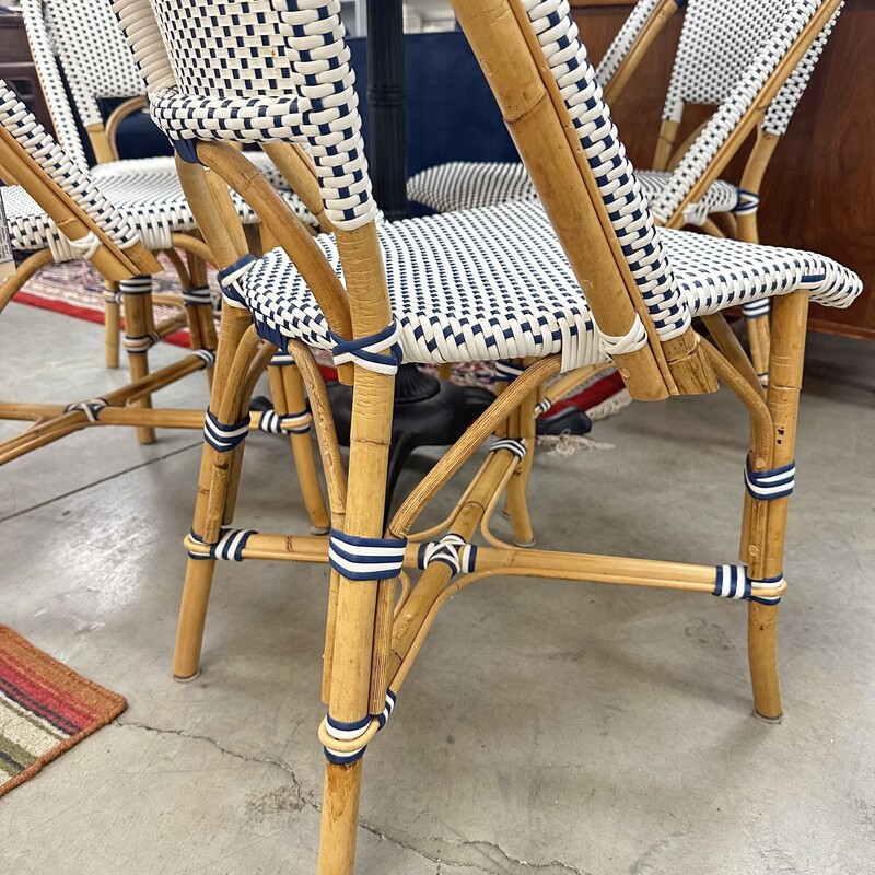 Woven Plastic Bistro Chairs, White and Blue. Sold as a set of 4. One chair retails at Home Depot for $196 each!