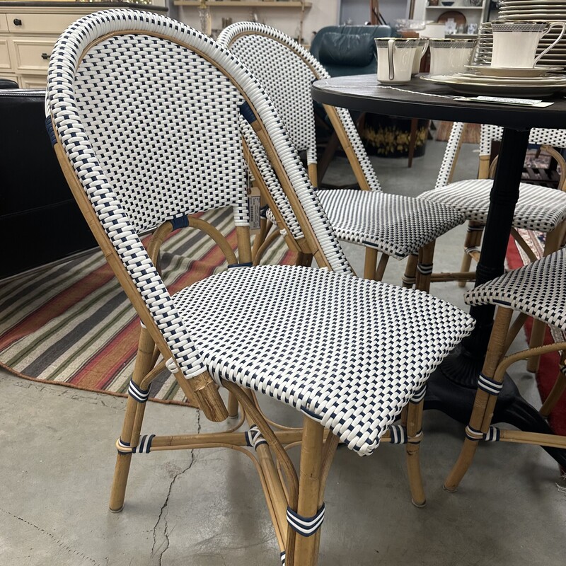 Woven Plastic Bistro Chairs, White and Blue. Sold as a set of 4. One chair retails at Home Depot for $196 each!