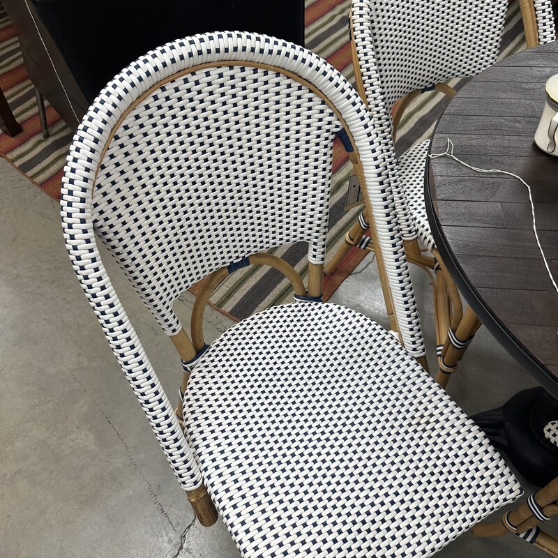 Woven Plastic Bistro Chairs, White and Blue. Sold as a set of 4. One chair retails at Home Depot for $196 each!