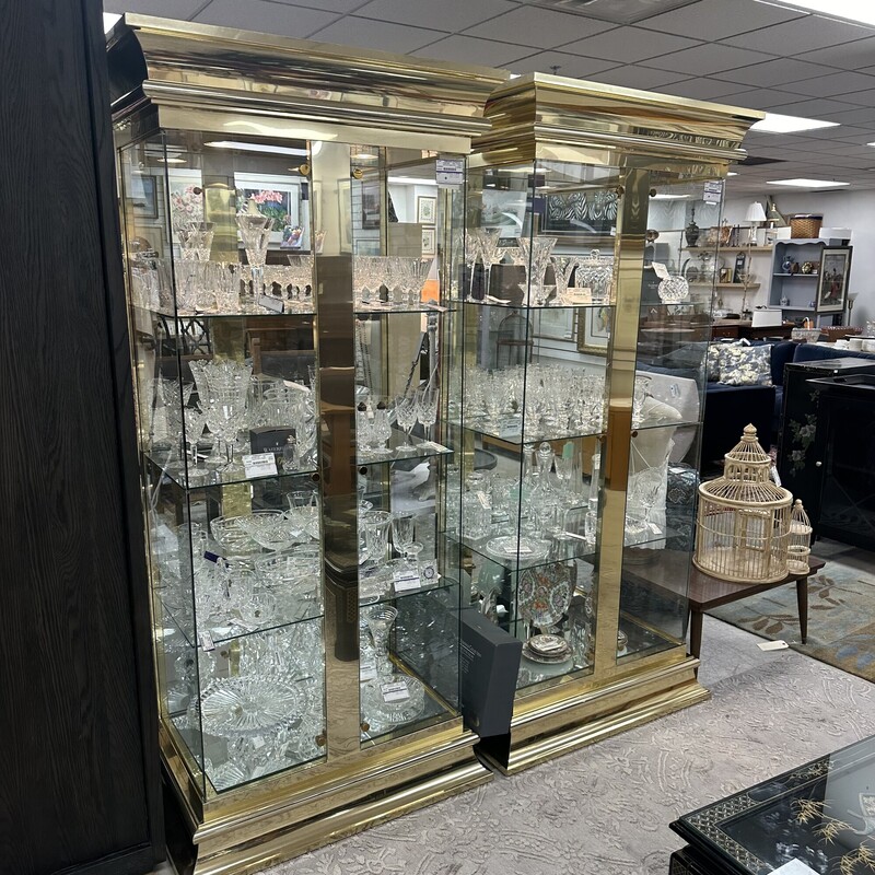 Mid Century Modern/Art Deco Ello Brass Display Case, Brass. Huge! Glass doors, glass shelves. We have two of these while supplies last.
Size: 82x38x21