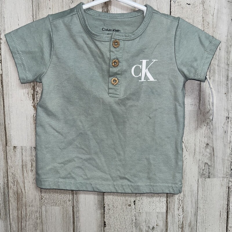 6/9M Sage Logo Button Tee, Green, Size: Boy 0-9m