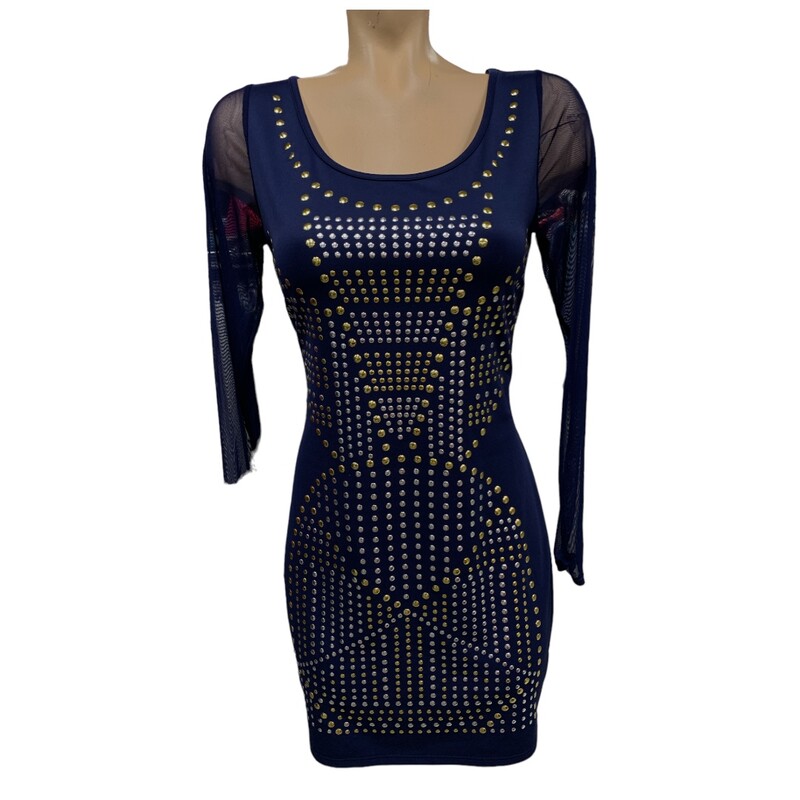 Bebe LS Studs Dress, Navy, Size: L